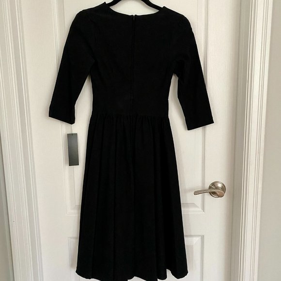 NWT Stop Staring Black 1950's Retro Cocktail Dress 3/4 Sleeve Pleated Full Skirt - Picture 7 of 13